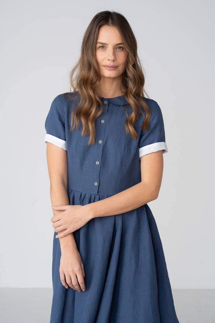 Classic – Short Sleeve Peter Pan Collar Linen Dress