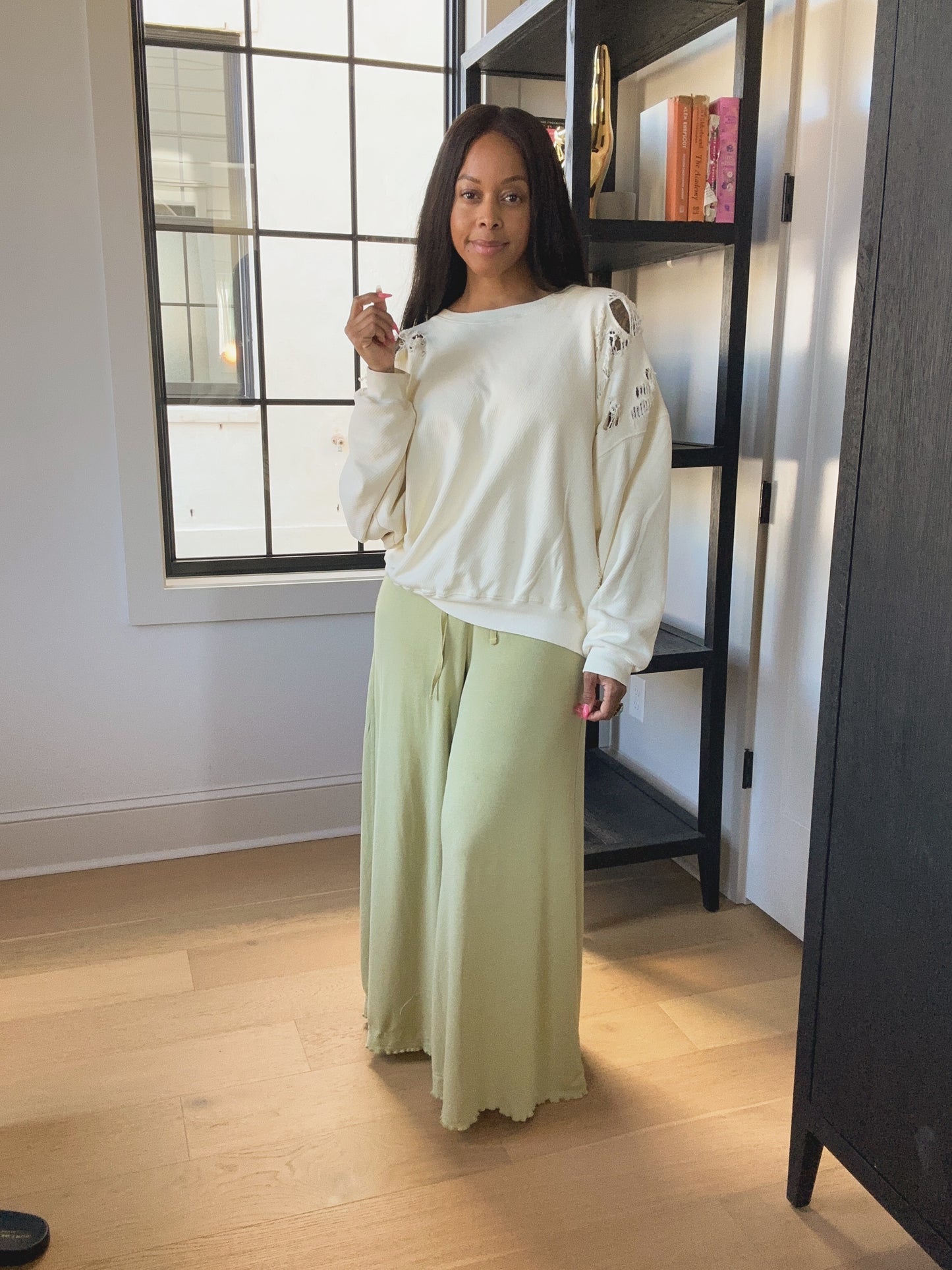 Pastel Yellow Cozy Distressed Cotton Sweatshirt.