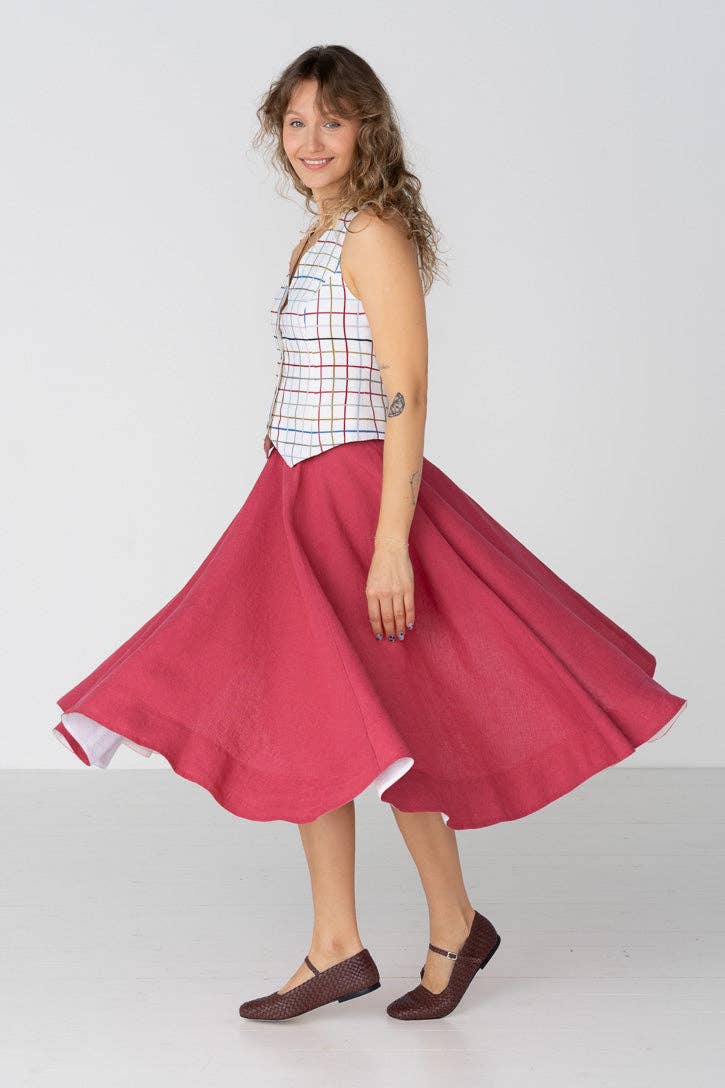 Classic – Full-Circle Linen Midi Skirt