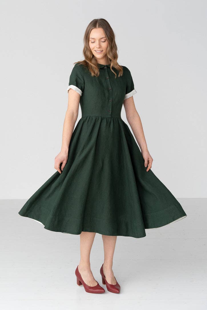 Classic – Short Sleeve Peter Pan Collar Linen Dress