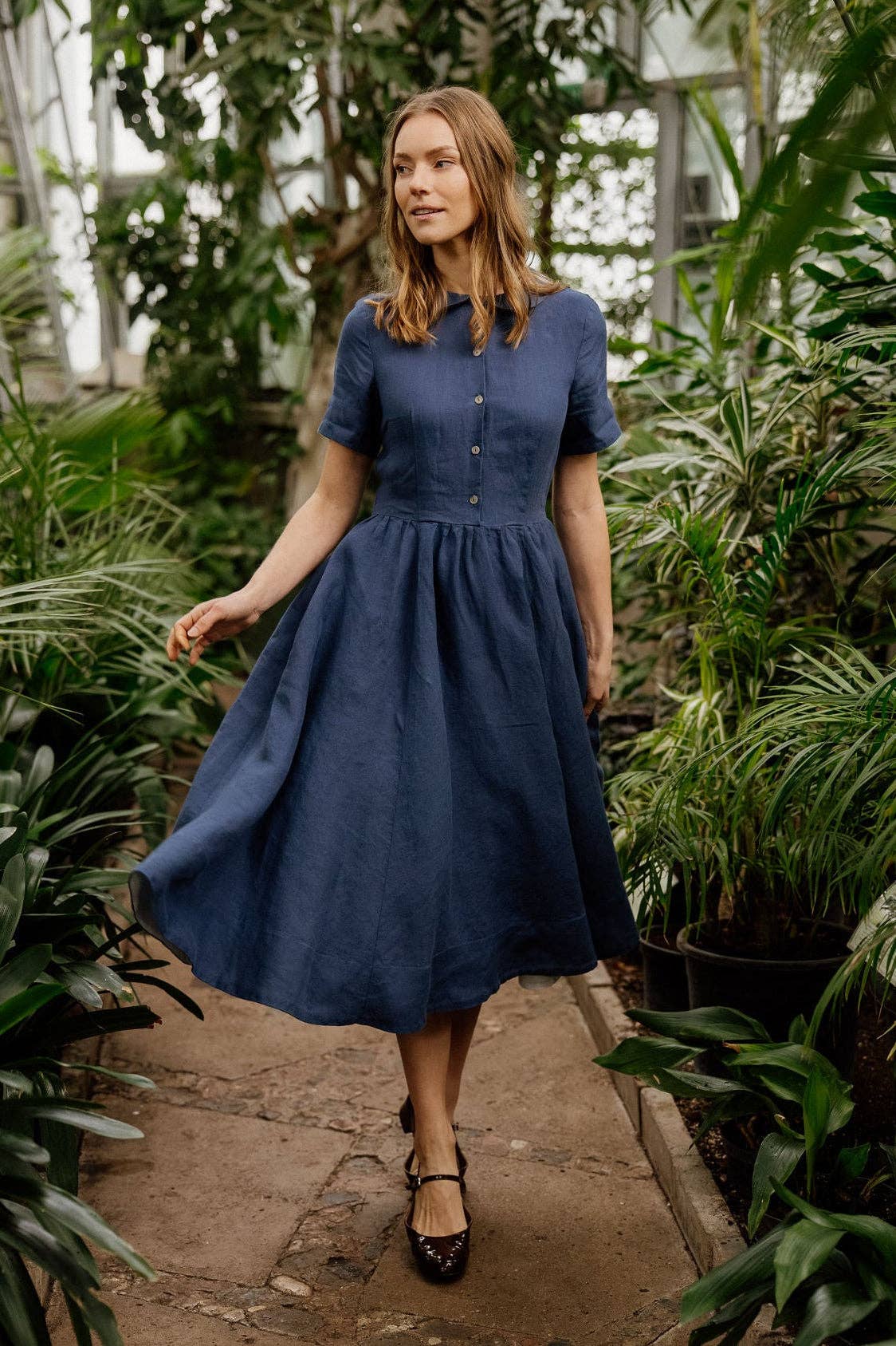 Classic – Short Sleeve Peter Pan Collar Linen Dress