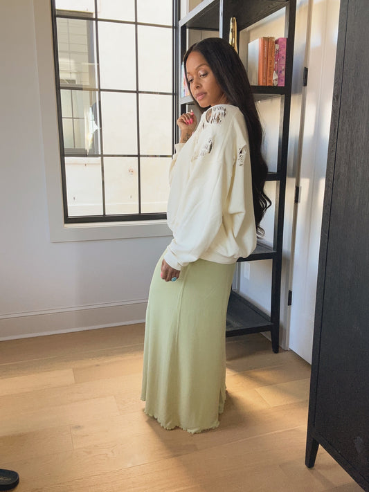 Pastel Yellow Cozy Distressed Cotton Sweatshirt.