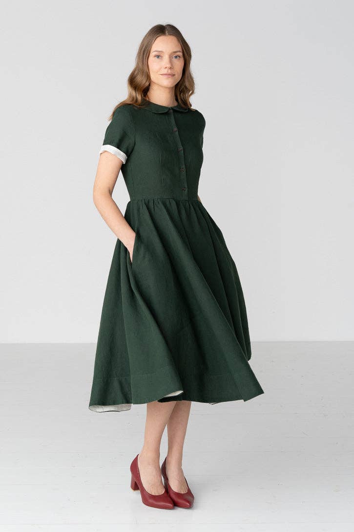Classic – Short Sleeve Peter Pan Collar Linen Dress