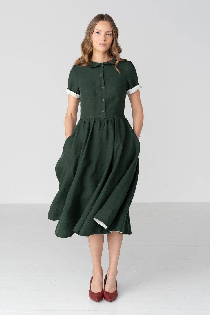 Classic – Short Sleeve Peter Pan Collar Linen Dress