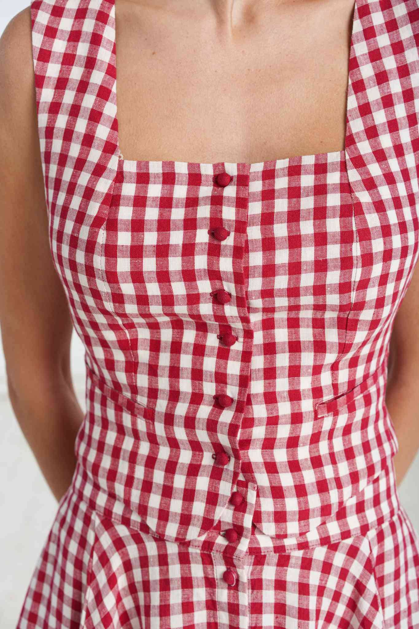 Second Breakfast Vest, Sleeveless, Red Gingham