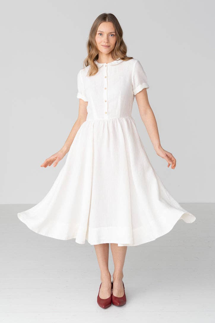 Classic – Short Sleeve Peter Pan Collar Linen Dress