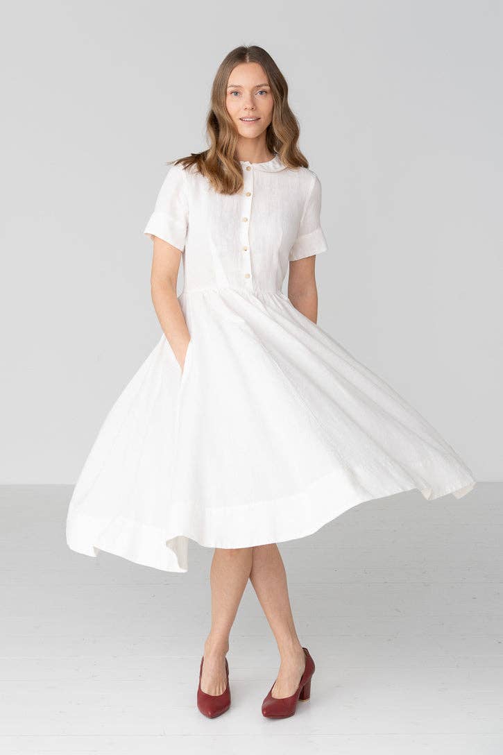 Classic – Short Sleeve Peter Pan Collar Linen Dress