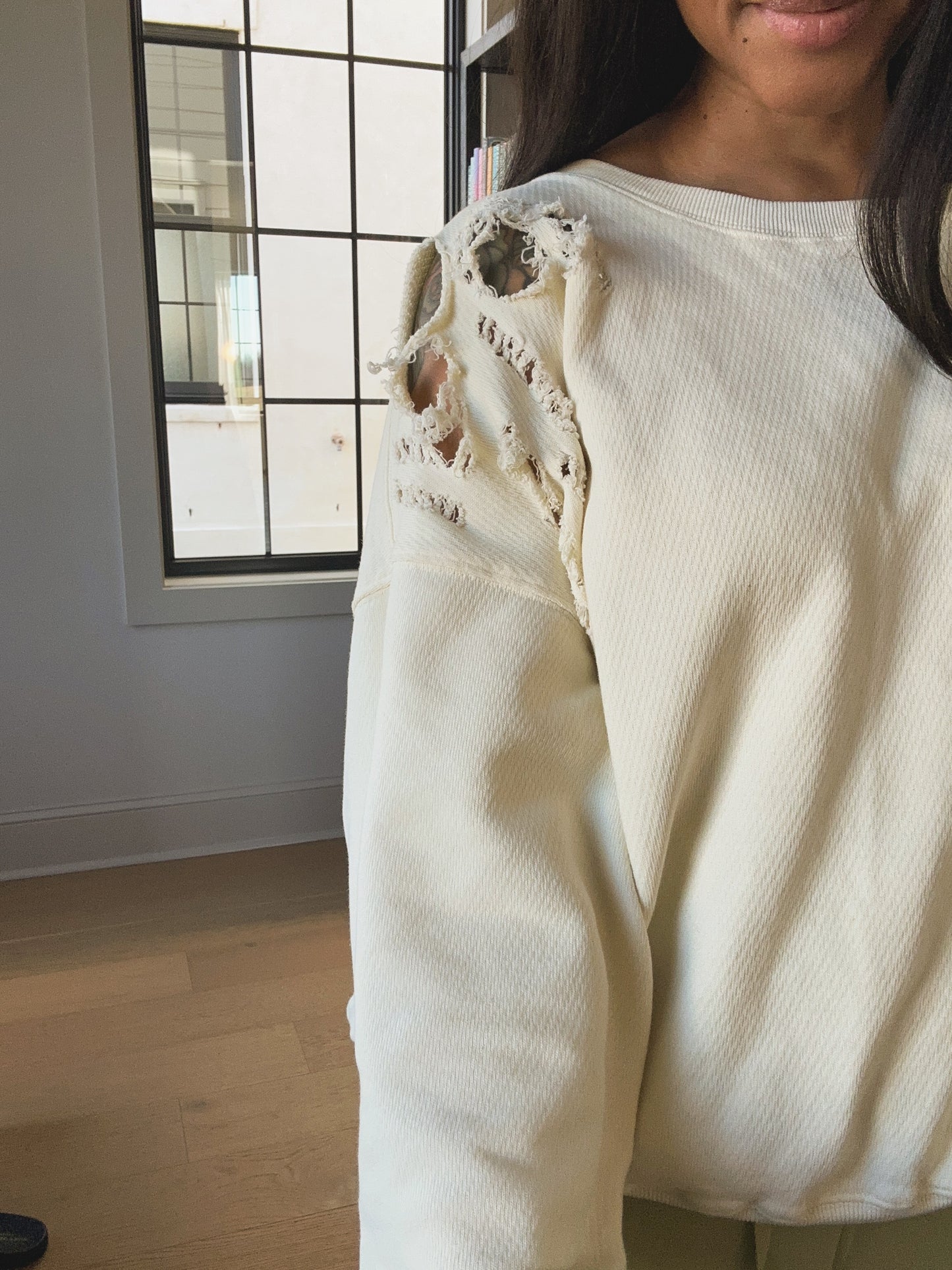 Pastel Yellow Cozy Distressed Cotton Sweatshirt.