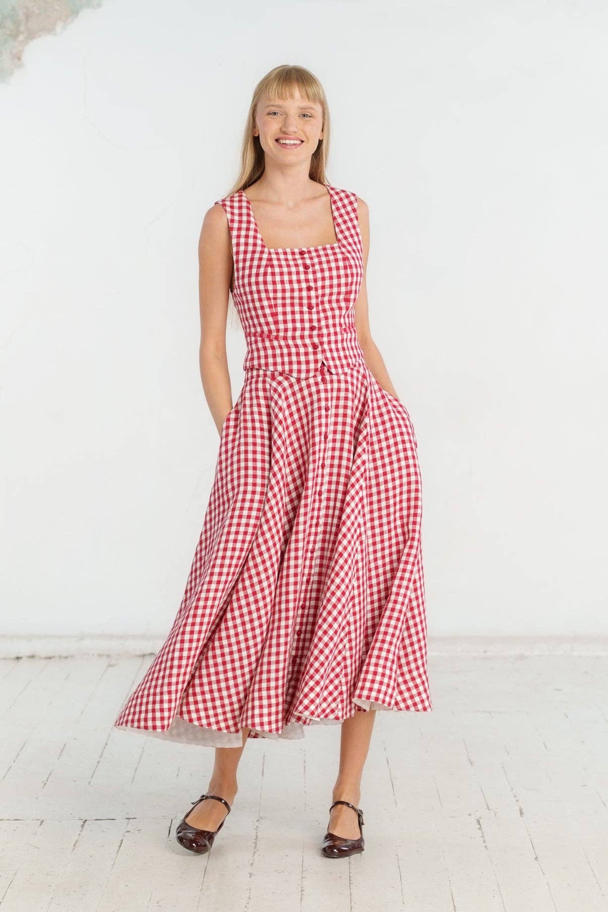 Second Breakfast Vest, Sleeveless, Red Gingham