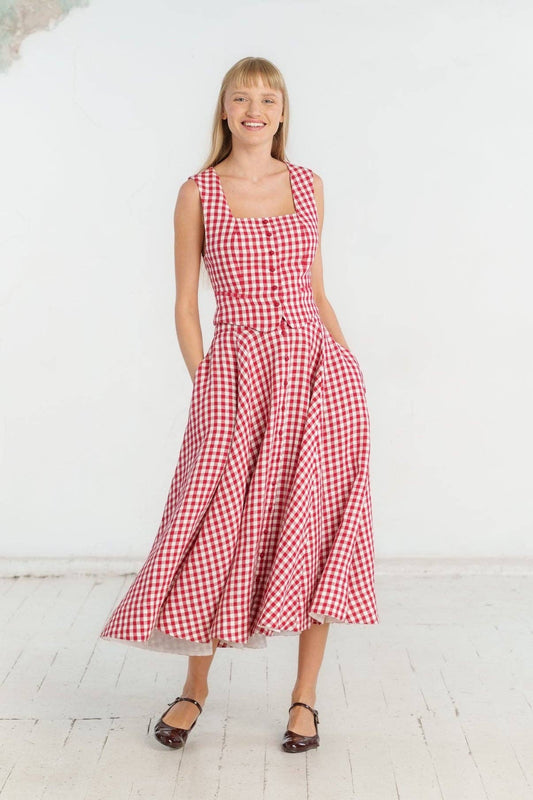 Second Breakfast Vest, Sleeveless, Red Gingham