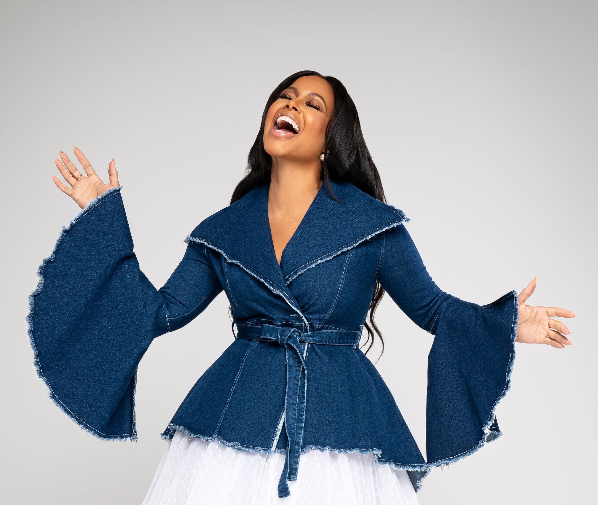 First Lady Denim Wrap Blazer