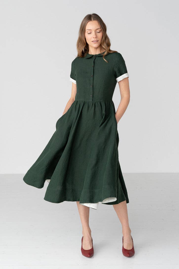 Classic – Short Sleeve Peter Pan Collar Linen Dress