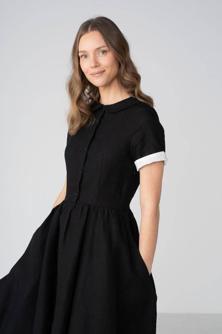Classic – Short Sleeve Peter Pan Collar Linen Dress