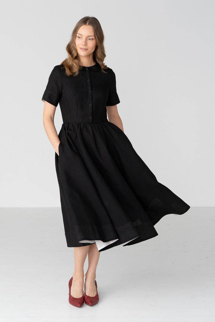 Classic – Short Sleeve Peter Pan Collar Linen Dress